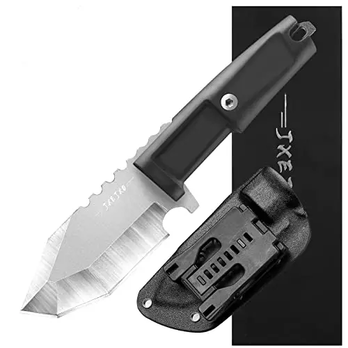 JXE JXO Fixed Blade Tactical Knife with Sheath, Durable 420HC Steel Blade Outdoor Heavy Duty Knife, Survival Knife with Ergonomics Rubber Anti-skidding Handle
