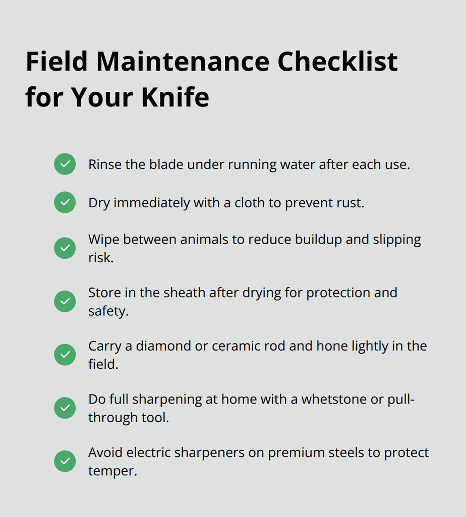 Quick checklist for cleaning, drying, honing, and safe sharpening practices - best field dressing knife